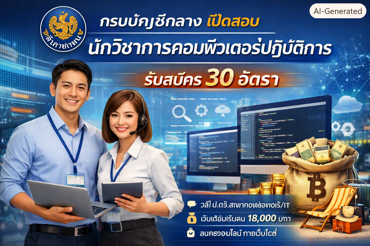 กรมบัญชีกลางเปิดสอบนักวิชาการคอมพิวเตอร์ปฏิบัติการ 30 อัตรา