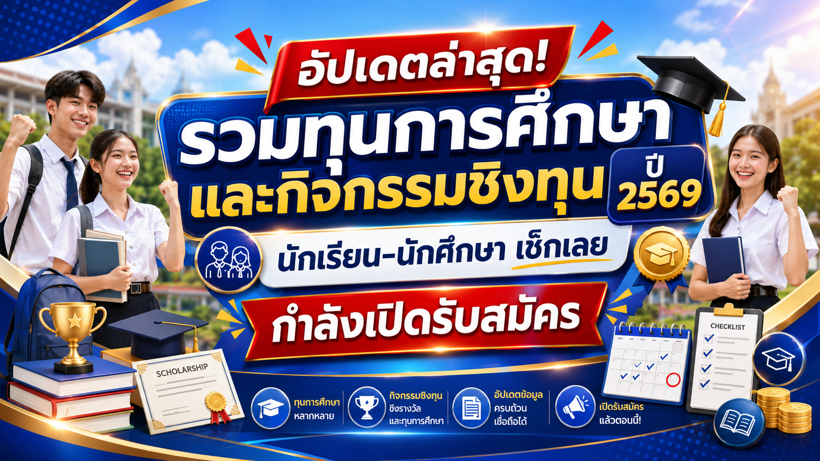 อัปเดตล่าสุด! รวมทุนการศึกษาและกิจกรรมชิงทุน ปี 2569 นักเรียน-นักศึกษา เช็กเลย กำลังเปิดรับสมัคร