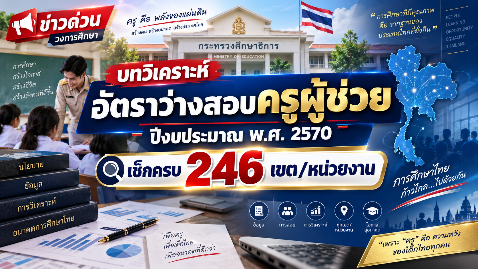 บทวิเคราะห์อัตราว่างสอบครูผู้ช่วย ปีงบประมาณ พ.ศ. 2570 เช็กครบ 246 เขต/หน่วยงาน