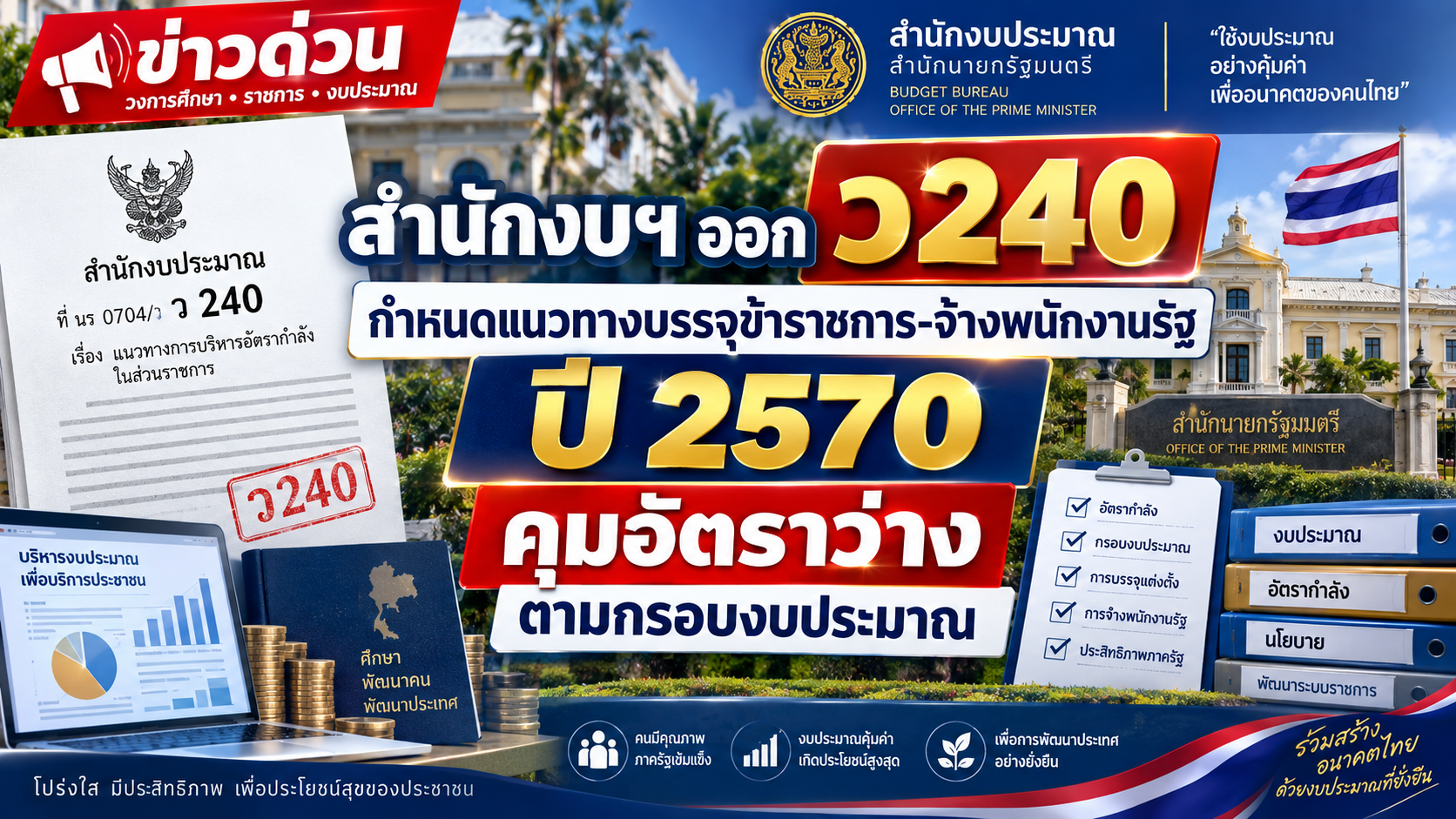 สำนักงบฯ ออก ว240 กำหนดแนวทางบรรจุข้าราชการ-จ้างพนักงานรัฐ ปี 2570 คุมอัตราว่างตามกรอบงบประมาณ