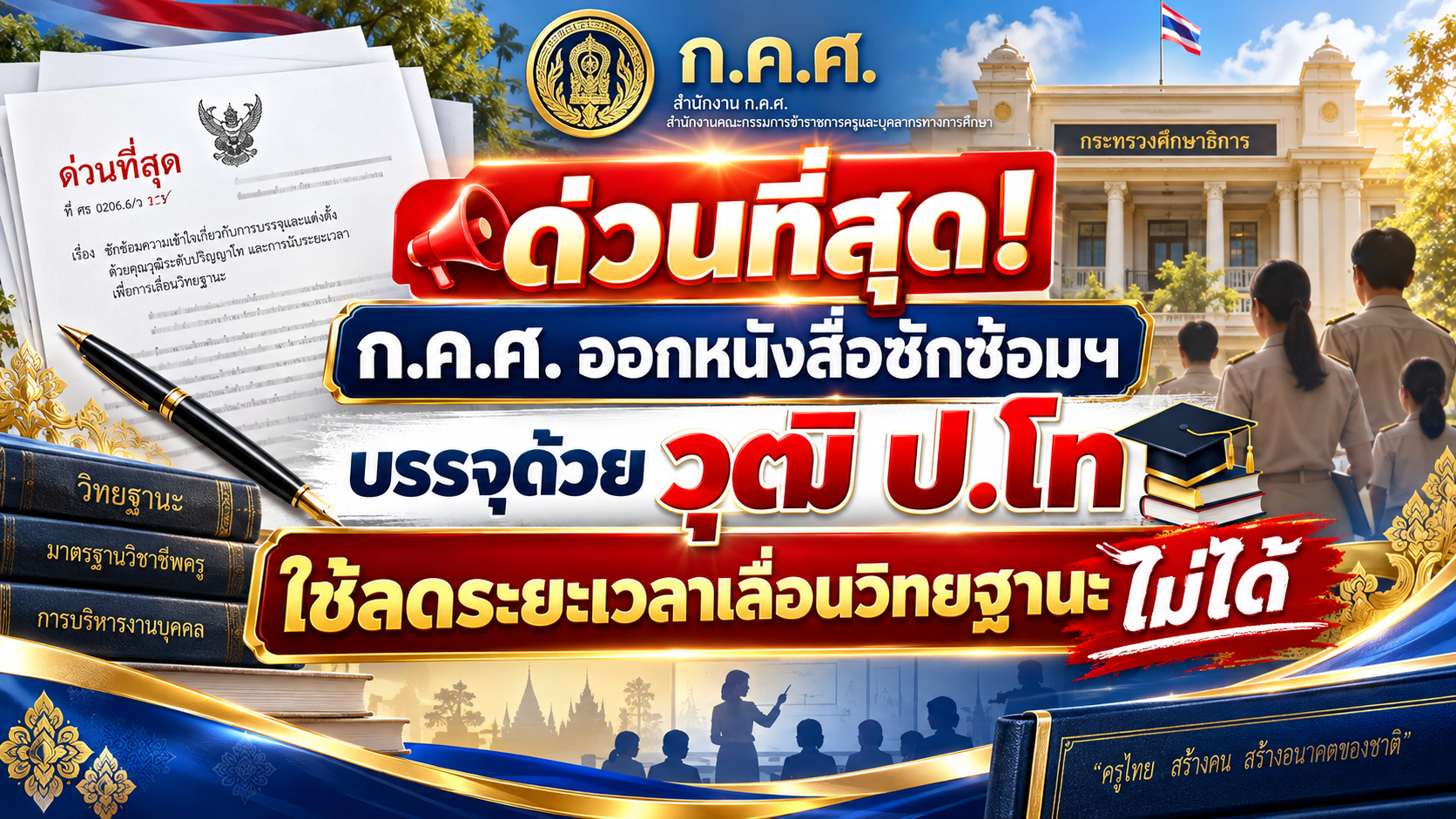 ด่วนที่สุด! ก.ค.ศ. ออกหนังสือซักซ้อมฯ บรรจุด้วยวุฒิ ป.โท ใช้ลดระยะเวลาเลื่อนวิทยฐานะไม่ได้