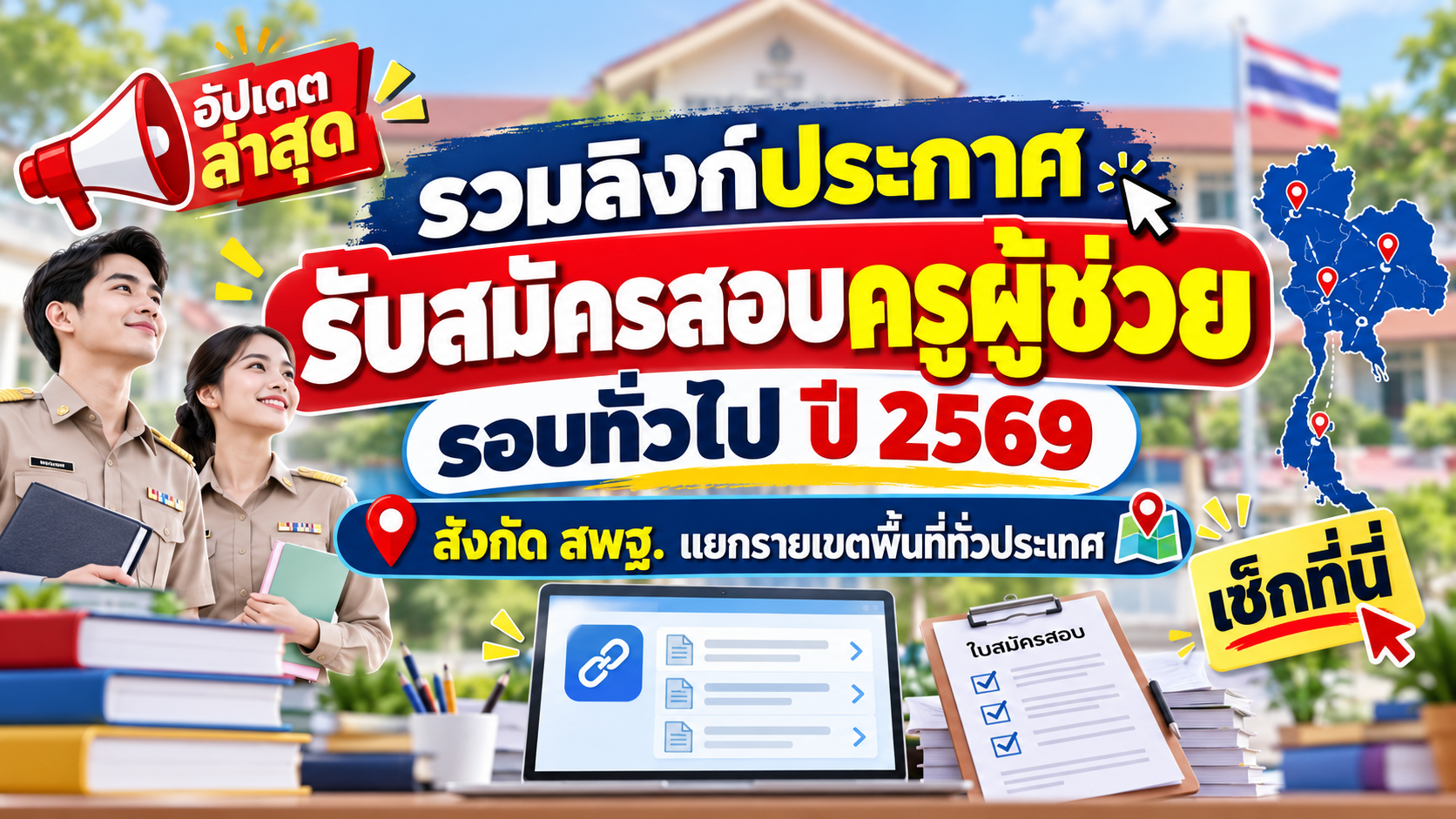 รวมลิงก์ประกาศรับสมัครสอบครูผู้ช่วย รอบทั่วไป ปี 2569 สังกัด สพฐ. แยกรายเขตพื้นที่ทั่วประเทศ