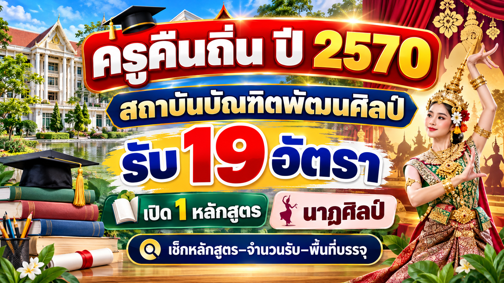 ครูคืนถิ่น ปี 2570 สถาบันบัณฑิตพัฒนศิลป์ รับ 19 อัตรา เปิด 1 หลักสูตร นาฏศิลป์ เช็กหลักสูตร–จำนวนรับ–พื้นที่บรรจุ